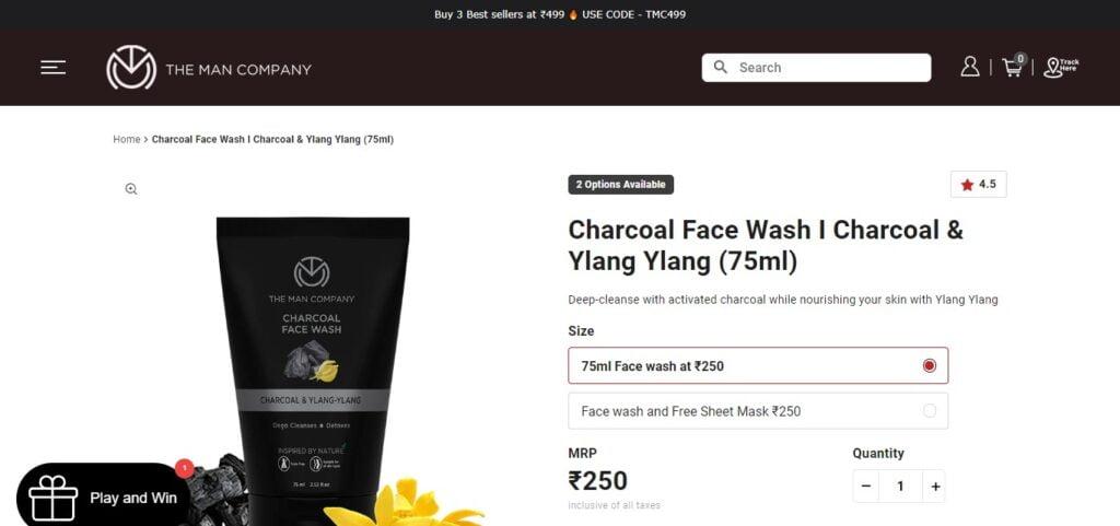 The Man Company Charcoal Face Wash With Ylang-Ylang & Argan