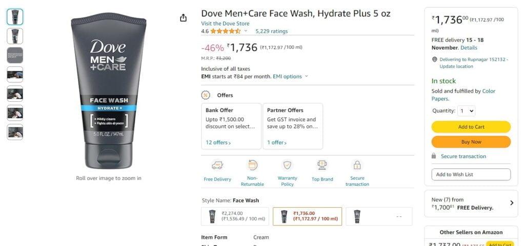 Dove Men + Care Face Wash Hydrate +