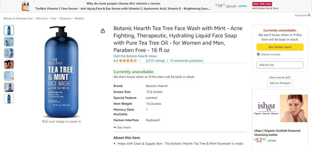 Botanic Hearth Tea Tree & Mint Face Wash