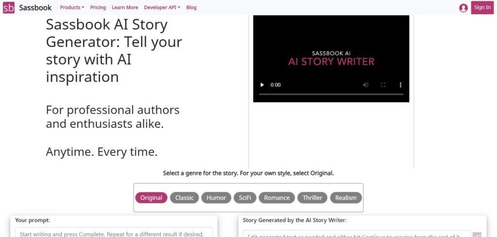 Sassbook AI Story generator 