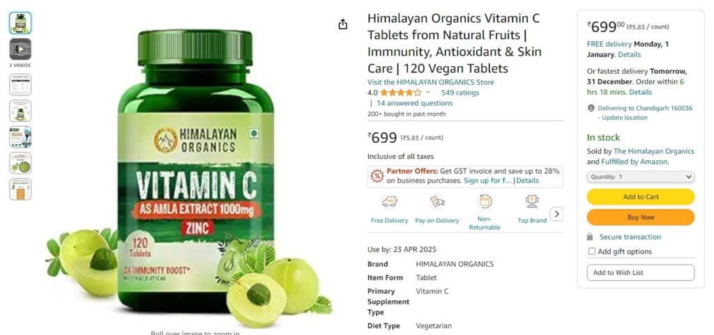 Himalayan Organics Vitamin C Tablets from Natural Fruits