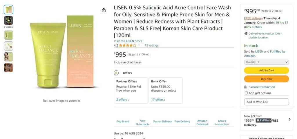 LISEN Salicylic Acid Face Wash