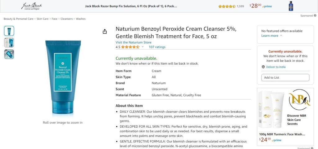 Naturium Benzoyl Peroxide Cream Cleanser