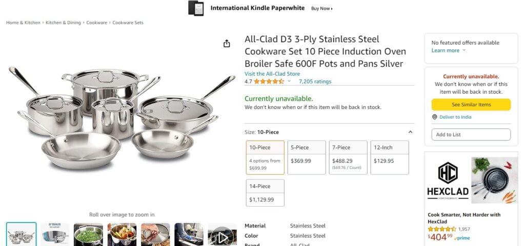 All-Clad D3 3-Ply Stainless Steel Cookware Set 10 Piece Induction