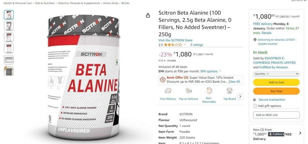Scitron Beta Alanine Unflavoured 250g