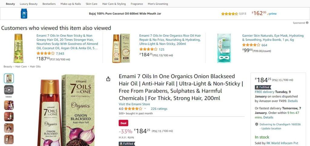 Emami 7 Oils In One Organics Onion Blackseed Hair Oil