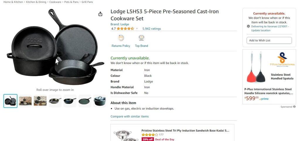 Lodge L5HS3 5-Piece Pre-Seasoned Cast-Iron Cookware Set