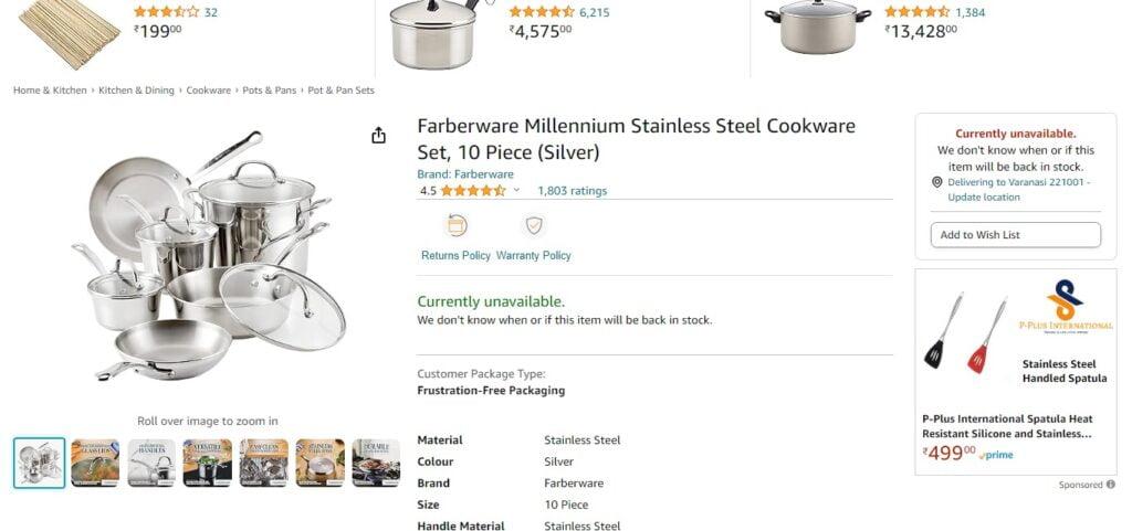 Farberware Millennium Stainless Steel Cookware Set, 10 Piece