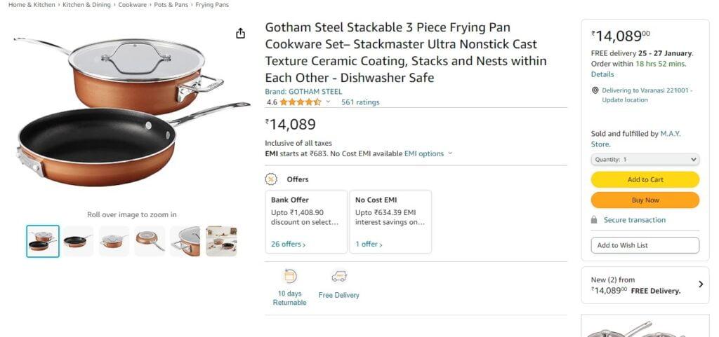 Gotham Steel Stackable 3 Piece Frying Pan Cookware Set