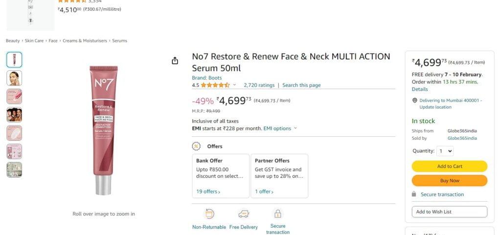 No7 Restore & Renew Face & Neck Multi Action Serum