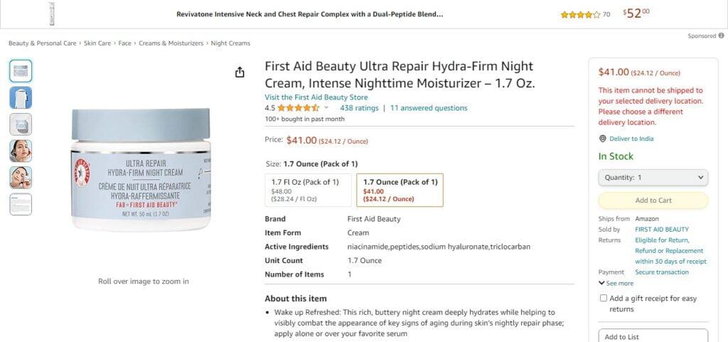 First Aid Beauty Ultra Repair Hydra-Firm Sleeping Cream, Intense Nighttime Moisturizer
