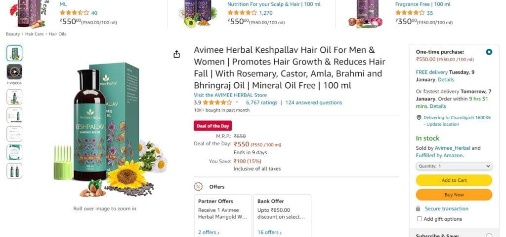 Avimee Herbal Keshpallav Hair Oil For Men & Women