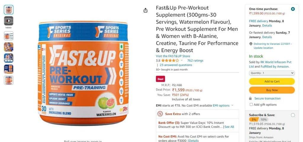 Fast&Up Pre-Workout Supplement