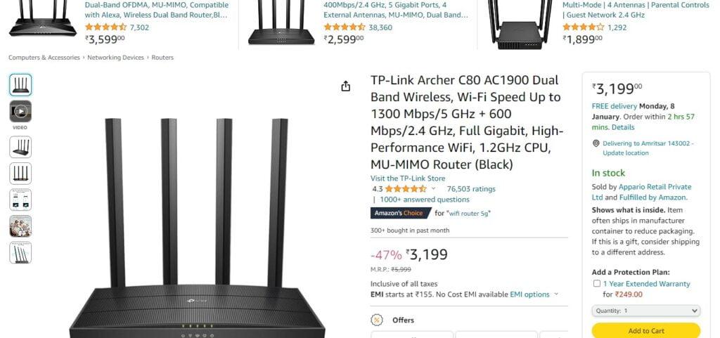 TP-Link Archer C80 AC1900 Dual Band Wireless