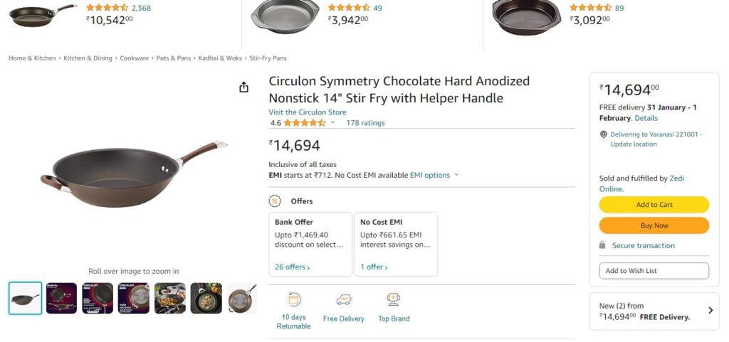 Circulon Symmetry Chocolate Hard Anodized Nonstick 14" Stir Fry with Helper Handle