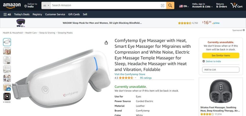 Comfytemp Smart Eye Massager With White Noise