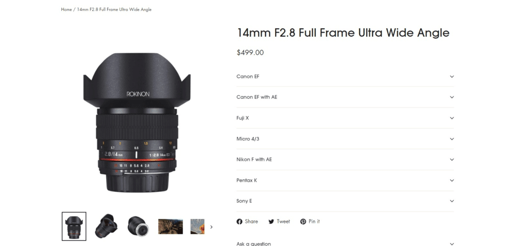 Rokinon 14mm f/2.8 IF ED UMC (Best Lenses for DSLR Cameras in Today’s Market)
