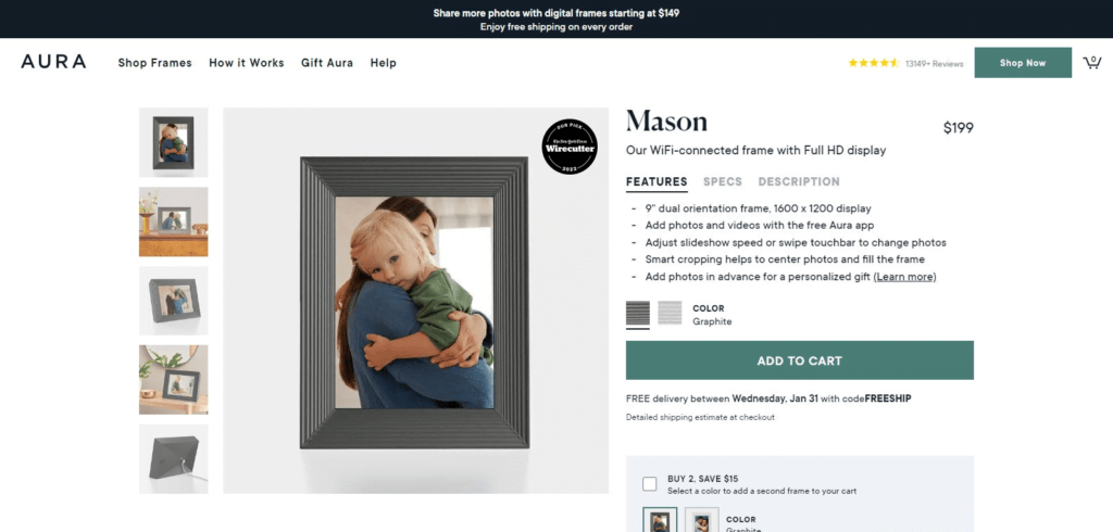 Aura Mason Frame (Best Digital Picture Frames to Showcase Your Photos)