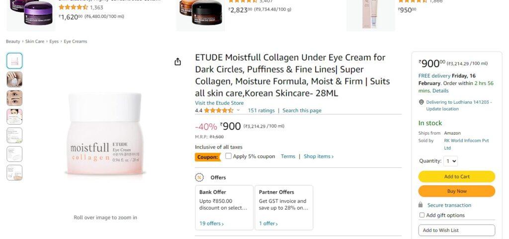 ETUDE Moistfull Collagen Under Eye Cream