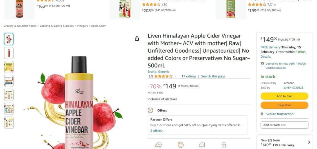 Liven Himalayan Apple Cider Vinegar with Mother– ACV with mother