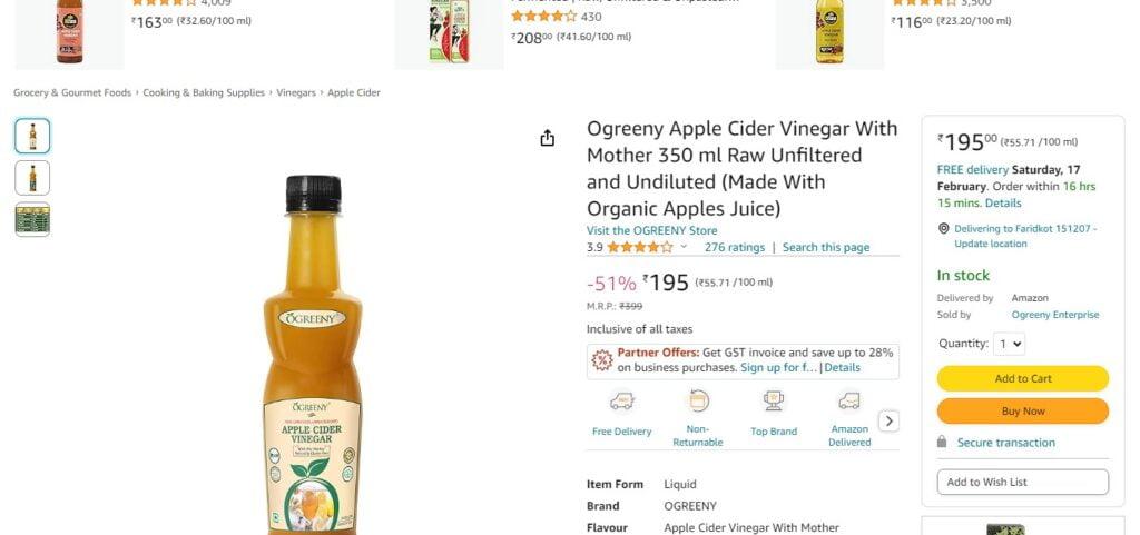 Ogreeny Apple Cider Vinegar