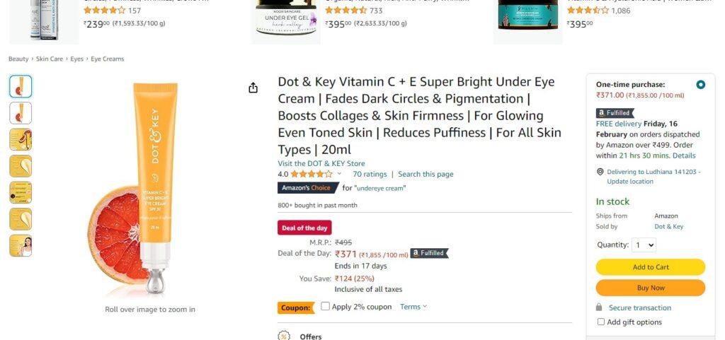 Dot & Key Vitamin C + E Super Bright Under Eye Cream