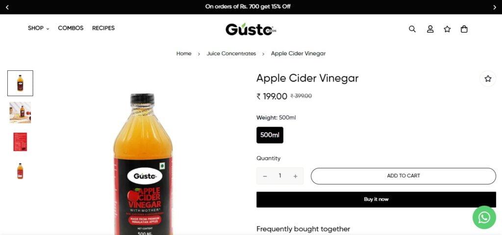 Gusto Foods Apple Cider Vinegar