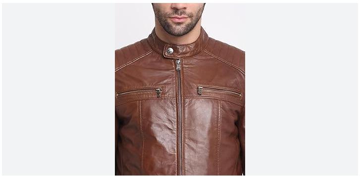 TEAKWOOD LEATHERS Men Cognac Striped Leather Jacket