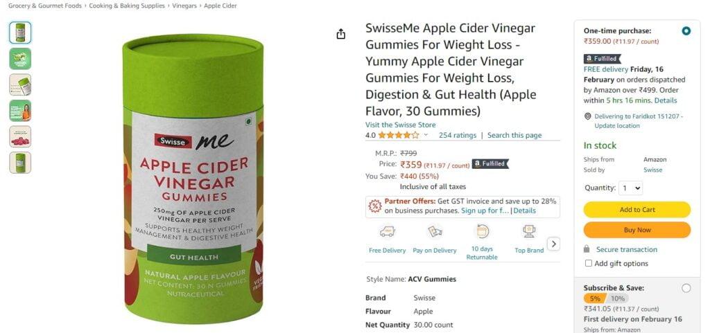 SwisseMe Apple Cider Vinegar Gummies