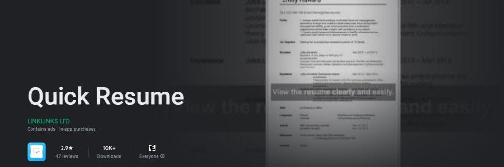 Quick Resume – Resumes Builder and Designer