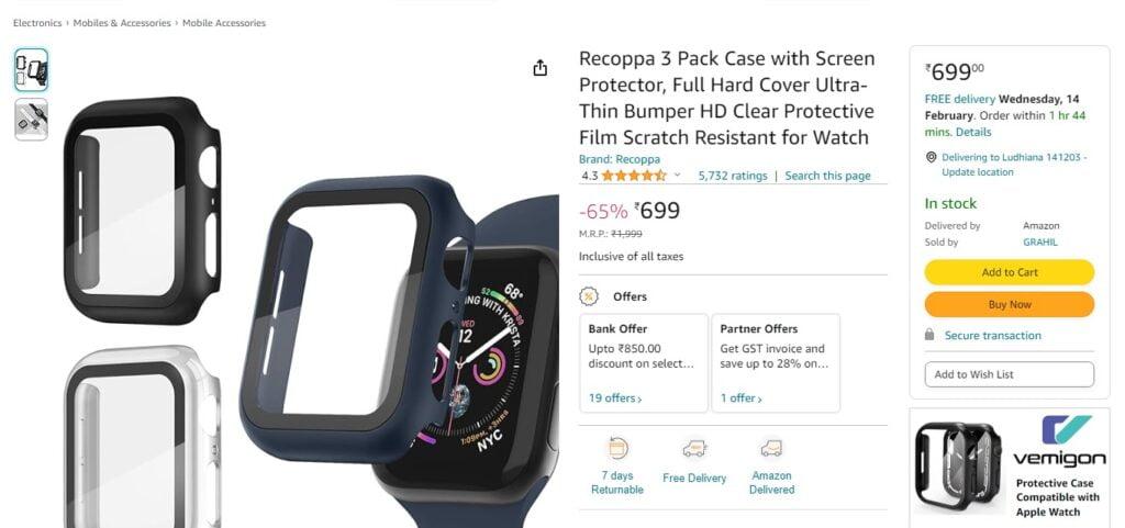 Recoppa 3-Pack Case with Screen Protector for Apple Watch
