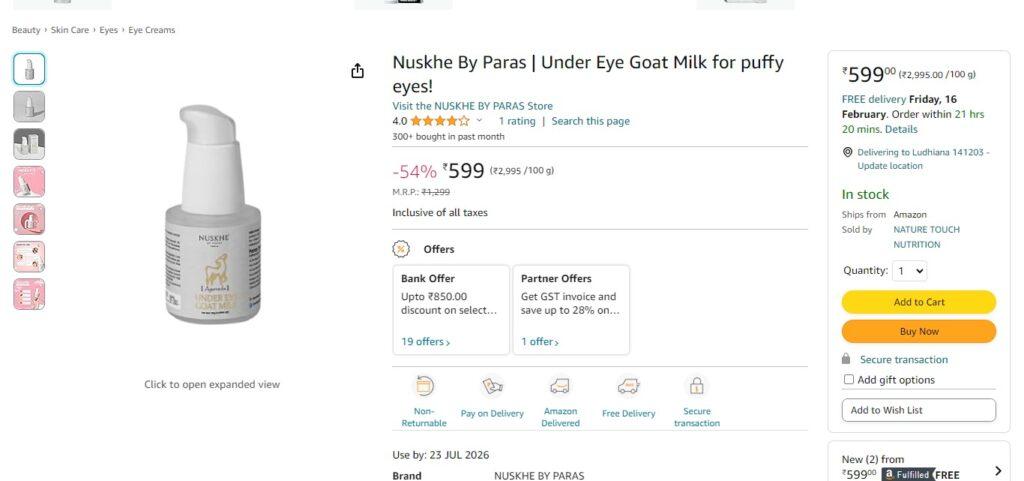 Nuskhe By Paras | Under Eye Goat Milk for puffy eyes!