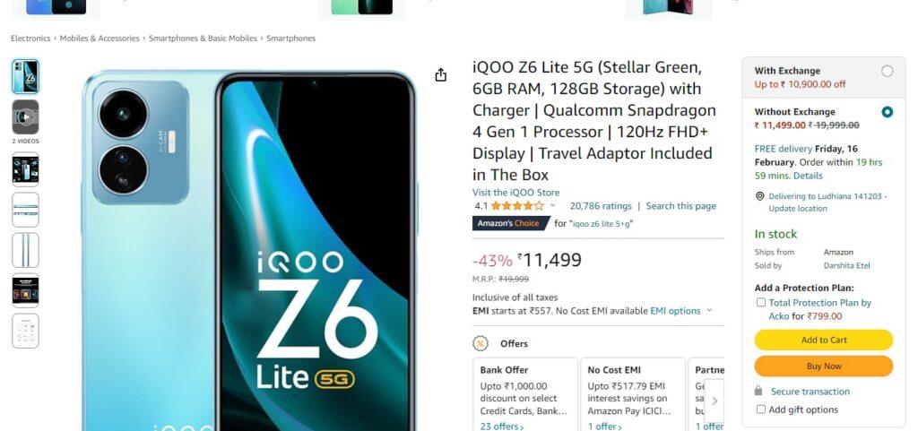 IQOO Z6 Lite 5G (With Charger) (Stellar Green, 128 GB)