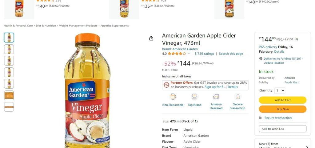 American Garden Apple Cider Vinegar - 473 ml
