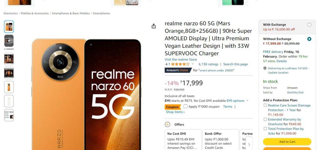 realme Narzo 60 5G (Mars Orange, 256 GB)