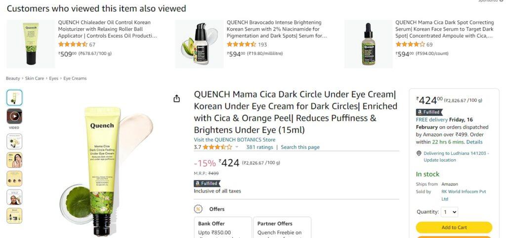 QUENCH Mama Cica Dark Circle Under Eye Cream