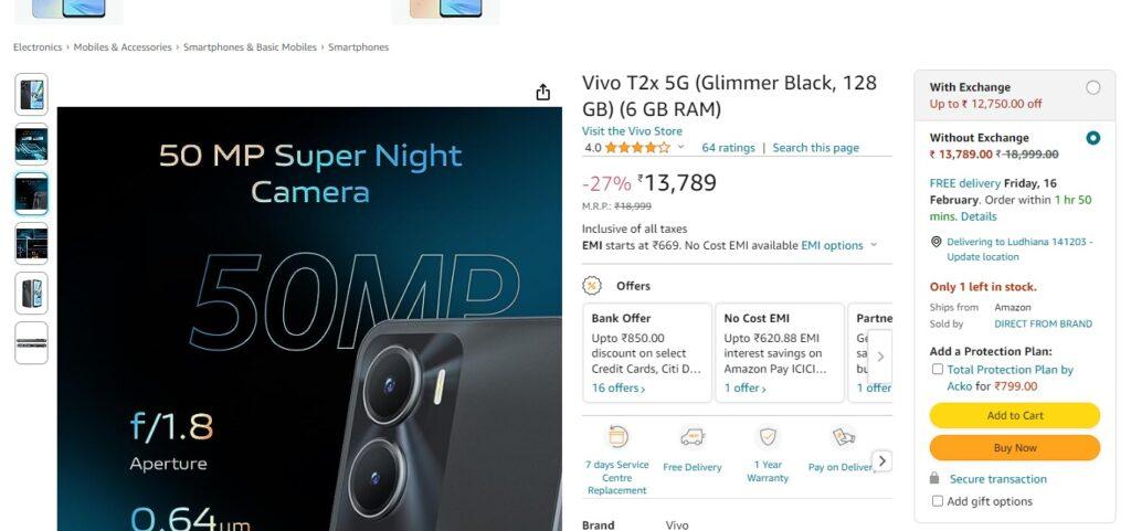 Vivo T2x 5G (Glimmer Black, 128 GB)