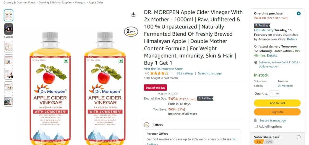 DR. MOREPEN Apple Cider Vinegar With 2x Mother - 1000ml
