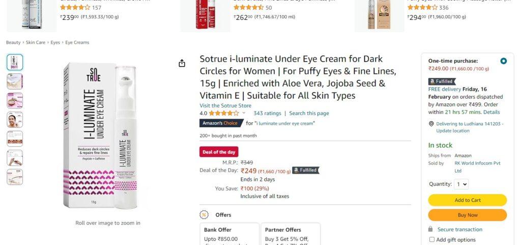 Sotrue i-luminate Under Eye Cream for Dark Circles for Women
