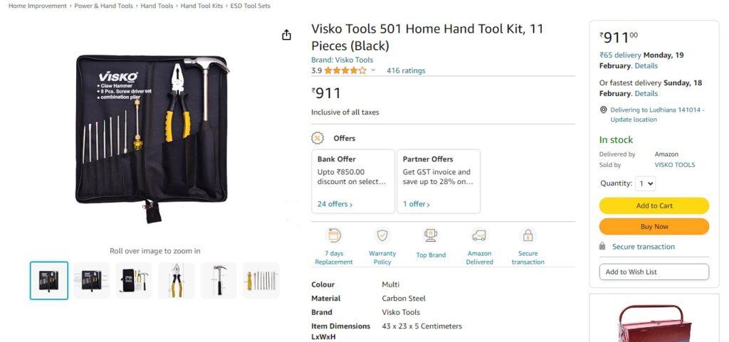 Visko Tools 501 Home Hand Tool Kit