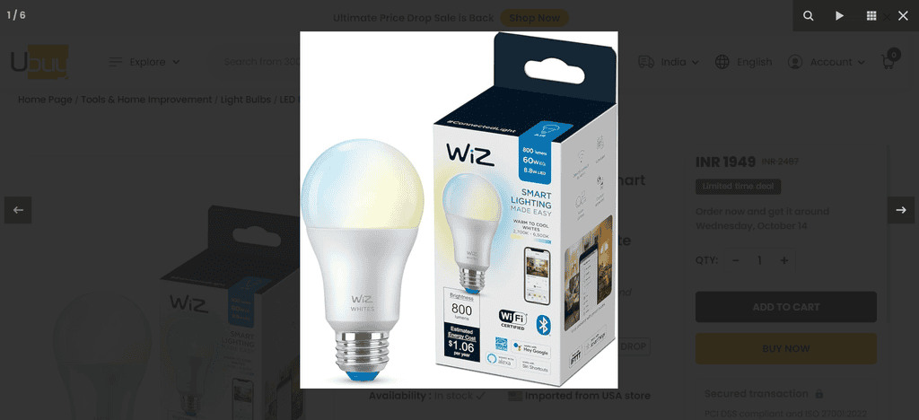 The WiZ 60W A19 Color LED Smart Bulb