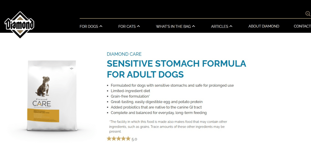 Diamond Care Sensitive Stomach Formula (Best Dog Food For Sensitive Stomach)