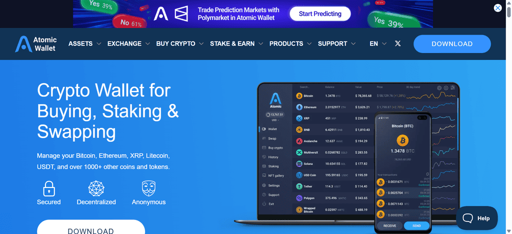 Atomic Wallet is a non-custodial cryptocurrency