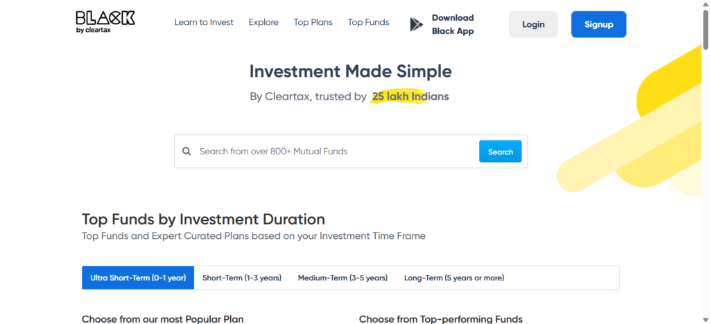 BLACK by ClearTax is a tax and investment mobile app