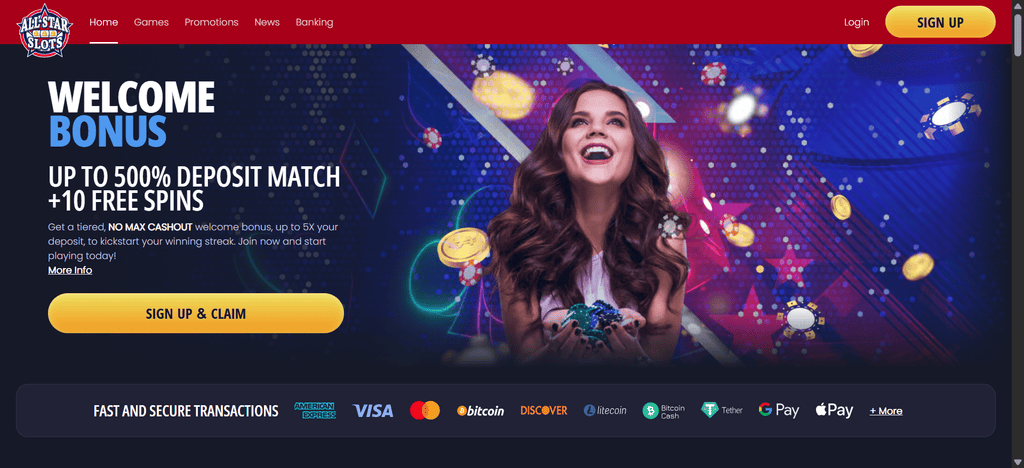 All Star Slots has a selection of over hundreds of online slot