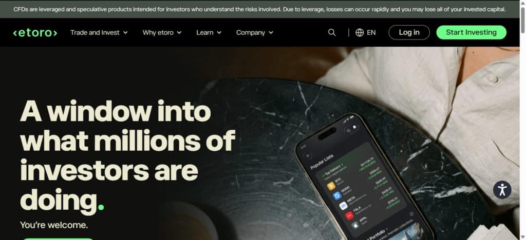 eToro offers cryptocurrency trading services