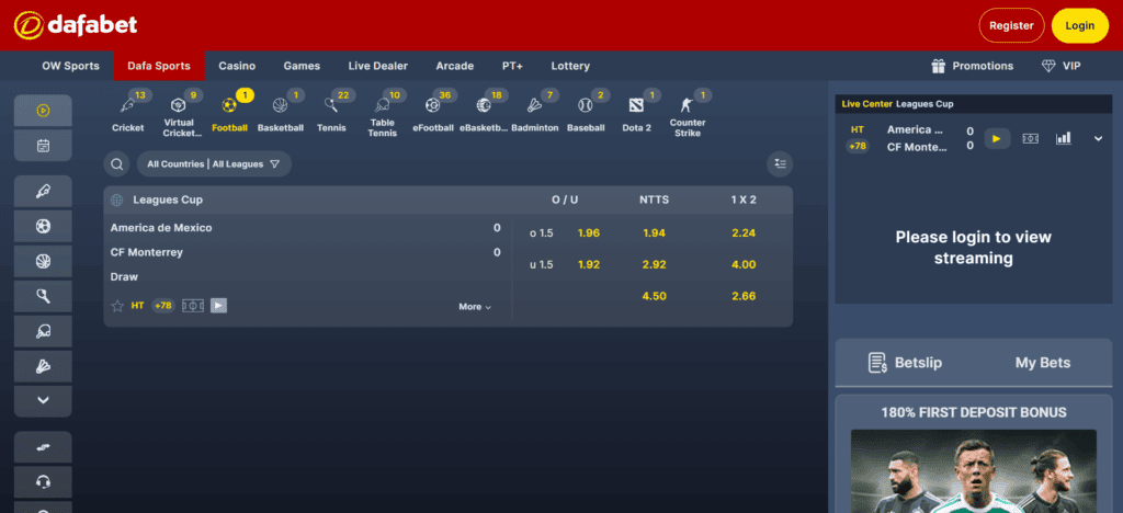 Dafabet offers an online sportsbook that covers cricket betting