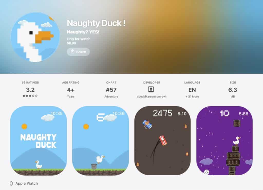 Naughty Duck! is the casual adventure game on the Apple Watch