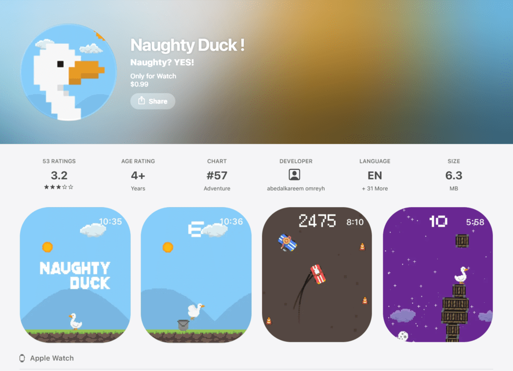 Naughty Duck! is the casual adventure game on the Apple Watch