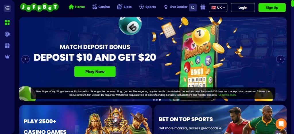 JeffBet Casino provides online gambling for Irish